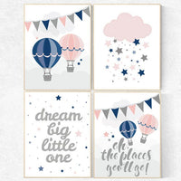 Pink navy nursery, gender neutral, dream big little one, coral navy, nursery decor girls, baby room decor, twin nursery wall art