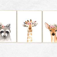 Nursery decor girls, Nursery prints woodland, animal flower crown, nursery prints animals, nursery decor girl flower, nursery decor flower