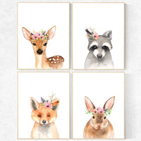 Nursery decor girls, Nursery prints woodland, animal flower crown, nursery prints animals, nursery decor girl flower, nursery decor flower