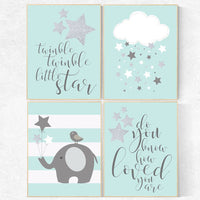 Twinkle twinkle little star nursery, mint gray nursery decor, mint nursery, baby boy nursery decor, elephant nursery, baby room decor
