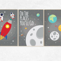 Space nursery decor, gray nursery decor, outer space nursery wall art, Oh the places you'll go, nursery set, space themed nursery, grey,