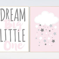 Dream big little one, Nursery Wall Art, Pink Grey Baby Shower, pink nursery decor, baby girl nursery, girls room, new baby gift