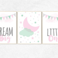 Pink mint nursery decor, dream Big little one, mint and pink nursery decor, playroom nursery room, nursery decor girl girls room coral mint