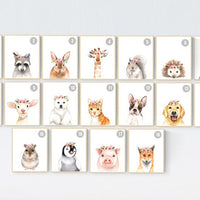 Nursery decor animals,  farm animals, nursery prints woodland, animal flower crown, nursery prints animals, animal prints, nursery wall art