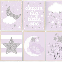 Nursery decor girl purple silver, lavender nursery art, lilac nursery decor, girls room decor purple, twinkle twinkle. dream big little star