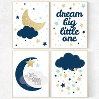 Navy mint nursery, nursery decor boys, dream Big little one, navy mint gold, nursery art,  gender neutral baby room decor, set of 4 prints