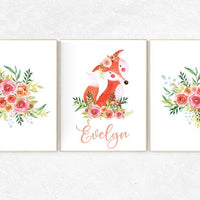Flower nursery decor, Woodland nursery decor, nursery decor flower, name nursery sign, fox nursery decor, woodland animals, nursery girl