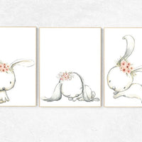 Bunny nursery decor, blush nursery, nursery decor girl bunny, animal flower crown, nursery prints animals, bunny, blush pink nursery decor
