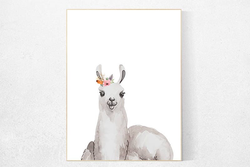Nursery Art Baby Girl Llama Nursery Llama Nursery Wall Decor, Boho