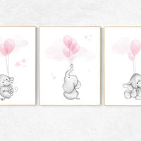 Nursery decor girl pink and gray, elephant nursery, nursery decor girl elephant balloon nursery, girls room decor pink