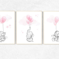 Nursery wall art girl, Nursery decor girl pink and gray, nursery wall art elephant, elephant nursery, nursery wall art animals, woodland.