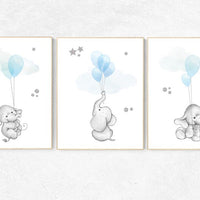 Blue and gray nursery decor, blue silver nursery decor elephant, animal prints, nursery decor boy elephant, baby room, blue silver nursery,