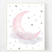 Pink Gray Nursery Decor, Moon nursery art, Moon And Stars Nursery Prints, Baby Girl Prints, baby girl nursery nursery art prints for nursery