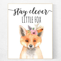 Nursery decor girl flower, fox nursery decor, stay clever little fox, nursery decor girl woodland, Woodland nursery decor, woodland animals