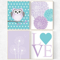 Purple teal nursery, girls room decor purple, lavender teal owl, owl nursery, owl nursery girl, purple teal decor, purple teal wall art