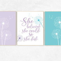 Purple teal nursery, she believed she could so she did, girls room decor purple, purple teal decor, lavender teal, nursery decor girls
