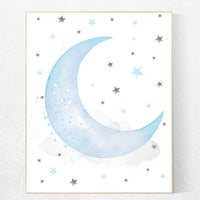 Cloud nursery, blue nursery decor, moon nursery, elephant nursery, nursery wall art, baby room decor, gift