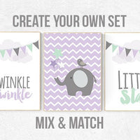 Purple mint nursery, purple mint nursery, twinkle twinkle, nursery decor girl elephant, lavender mint nursery, purple teal nursery, mint