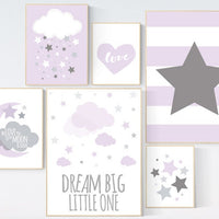 Nursery decor girl purple, purple nursery decor, lavender nursery decor, lilac nursery decor, dream big little one, purple nursery print