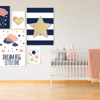 Coral navy gold nursery, peach navy gold, coral and navy , gender neutral, cloud nursery, dream big, neutral nursery, nursery decor peach