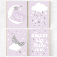 Nursery decor girl purple silver, lavender nursery art, lilac nursery, girls room decor purple, lavender and gray, dream big little star