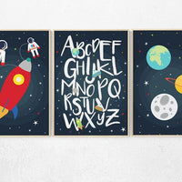Space Nursery Decor, alphabet nursery Art, alphabet letters, outer space nursery wall art, Boy Nursery Space Decor, toddler, nursery set