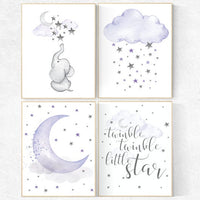 Nursery decor girl purple, elephant nursery, nursery decor girl lavender and gray, lilac nursery, twinkle twinkle little star purple nursery