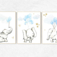 Blue gold nursery decor, nursery decor elephant, nursery decor blue and gold, animal prints, nursery decor boy elephant, baby room gold blue