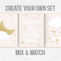 Nursery decor girl gold, pink gold nursery decor, dream big little one, pink and gold nursery, stars, cloud nursery, girls room decor