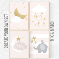 pink gold nursery decor, dream big little one, pink and gold nursery, stars, Nursery decor girl gold, cloud nursery, girls room decor