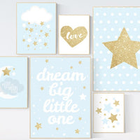 Nursery decor boy, Blue gold, nursery decor, blue nursery, dream big little one, moon and back, moon nursery, nursery decor