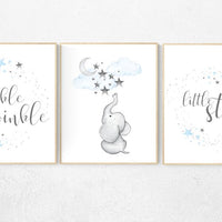 Nursery decor Elephant nursery, twinkle twinkle little star, cloud nursery decor, nursery decor boy, elephant, moon and stars, blue and gray