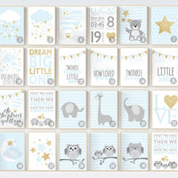 Nursery decor boy, blue gold nursery decor, cloud, stars and moon, boy nursery room wall decor, baby blue and gold, nursery prints