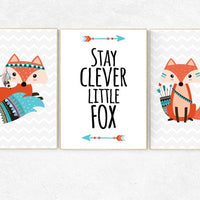 Woodland nursery, woodland wall art, baby boy wall art, nursery wall art, stay clever, fox nursery decor, fox wall art, Boy Bedroom Decor