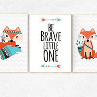 Nursery decor woodland, fox nursery decor, be brave little one, tribal nursery decor, woodland nursery, fox print, Woodland Animal Nursery