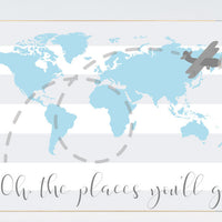 Nursery decor boys, blue gray, Oh the places you'll go, World Map wall art, world map nursery, Blue grey, world map wall art, baby boy