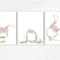 Bunny nursery decor, flower crown bunny, nursery decor girl bunny, nursery decor bunnies, nursery wall art bunny, rabbit nursery art