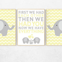 Yellow nursery decor, First We Had Each Other, elephant Nursery, pale yellow, Nursery Art, Nursery Decor, gender neutral nursery, yellow