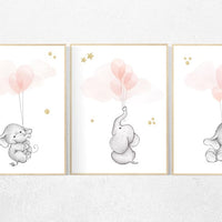 Elephant Nursery Art: Blush Pink & Gold Balloon Prints