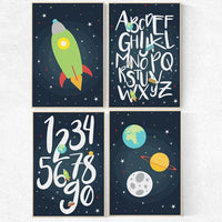 Space nursery decor, Outer Space Room Art, alphabet nursery Art, Boy Nursery Space Decor, ABC nursery toddler kids room decor playroom decor