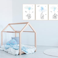 Blue and gray nursery decor, blue silver nursery decor elephant, animal prints, nursery decor boy elephant, baby room, blue silver nursery,