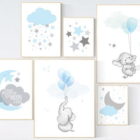 Nursery decor boy elephant, blue and gray nursery, blue gray nursery, nursery boy decor, boys room decor, boy room decor animals elephant
