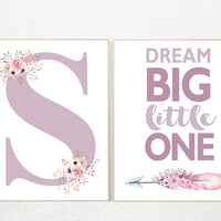 Nursery decor girl boho, nursery decor woodland, nursery prints girl, girls room decor flowers, dream big little one, tribal nursery
