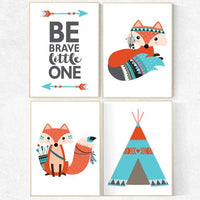 Nursery decor woodland, fox nursery decor, be brave little one, tribal nursery decor, woodland nursery, fox print, Woodland Animal Nursery