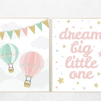 Pink mint gold nursery decor, pink and mint, nursery set, nursery decor girl gold, elephant nursery, moon and back, moon stars cloud