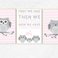 Nursery decor girl, owl nursery, Owl nursery wall art, pink nursery decor, pink gray, owl room decor, owl nursery decor girls, owl prints