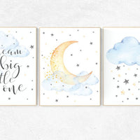 Nursery decor neutral, cloud and stars nursery decor, moon and stars nursery, gender neutral nursery, nursery wall art, twin nursery decor