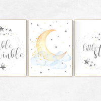 Twinkle twinkle little star, nursery decor neutral, cloud and stars, baby room art, moon nursery wall art, gender neutral, moon nursery
