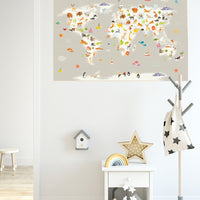 Nursery world map, Animal world map, animal map nursery, Animals map, animal map of the world, gender neutral nursery, animals of the world