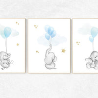 Animal nursery prints, safari nursery decor, blue gold nursery, Safari Nursery, Baby Animal Print set, baby animal art, elephant nursery